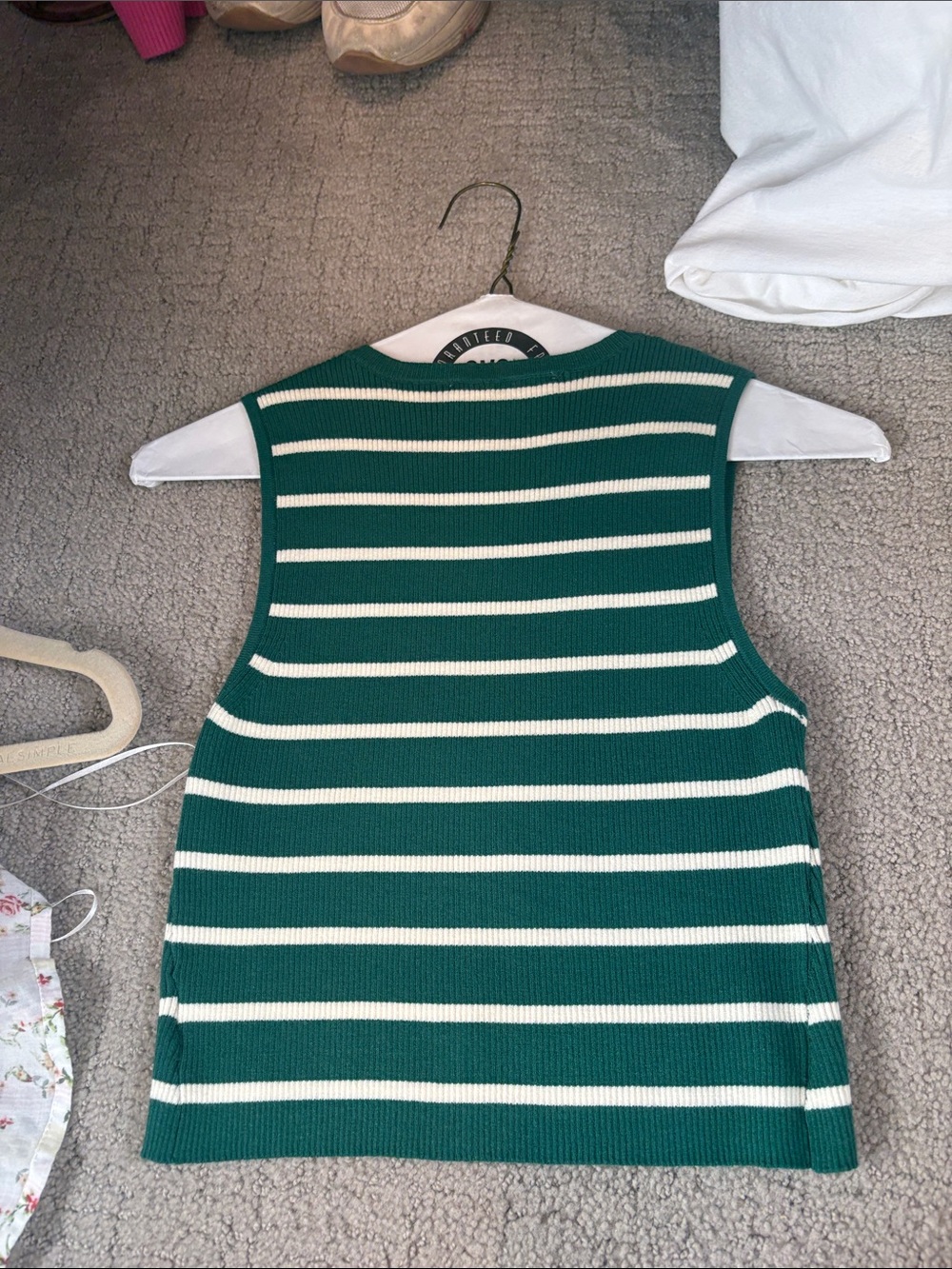 Olivaceous Green and Cream Striped Ribbed Tank Top